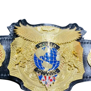 World Heavyweight Championship Belt Premium Quality Black Strap Gold Plate with Globe and Eagle Design - Product Image 5