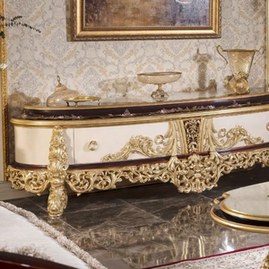 Mueble de TV de Madera de Caoba Sólida Clásico de Lujo, Estilo Europeo, Hecho a Mano, Muebles para Sala de Estar de Apartamento, Indonesia - Product Image 3