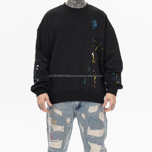 Sweatshirts de peinture pour hommes Impression DTG personnalisée Sweats à capuche en éponge française Acid Washed Vintage Distressed Men's Sweatshirt - Product Image 1