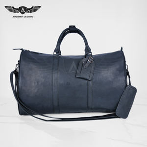 Sac de sport de luxe en cuir véritable pour homme avec fermeture éclair, durable, pour week-end et nuitée - Product Image 1