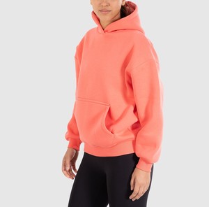 Sweat-shirt à capuche en molleton de coton pour femme, coupe classique, couleur unie, avec poches, décontracté, hiver, brodé, vente en gros - Product Image 3