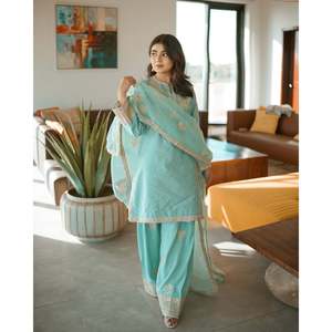 Top de fiesta de diseñador para mujer y conjunto Plazzo con Dupatta elegante y elegante - Product Image 1