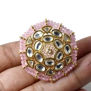 Pink Kundan Polki <b>Adjustable</b> <b>Ring</b> Indian Ethnic Statement Jewelry Traditional Bridal Wedding Cocktail <b>Ring</b> - Product Image 3