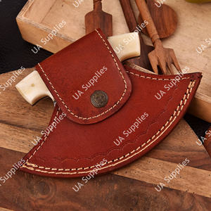 Couteau de chef Ulu en acier Damas de qualité industrielle, tranchant comme un rasoir, ambidextre, manche en os de chameau, gaine en cuir multi-usages, OEM - Product Image 5