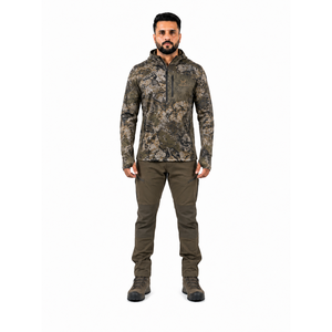 Sweat à capuche polaire Polartec Power Grid camouflage pour homme, coupe quart de zip, coupe-vent et imperméable, personnalisable avec marque privée - Product Image 1