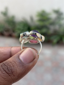 Classique en argent sterling 925, qualité 3A, sertissage clos et pavé de pierres précieuses brutes multicolores, style bohème, cadeau pour mariage, fiançailles, fête - Product Image 3