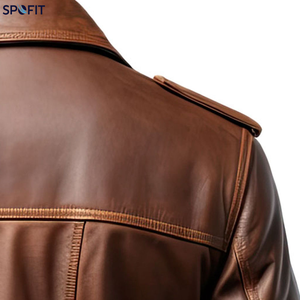 Blouson de motard rétro décontracté pour homme en cuir PU marron, imperméable, avec bretelles et col rabattable, multi-poches - Product Image 5