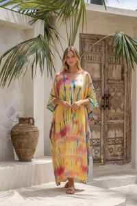 Women <b>Boho</b> Yellow Multicolor Tie Dye Cotton Maxi <b>Dress</b> Beach <b>Summer</b> Vacation Long <b>Dress</b> - Product Image 2