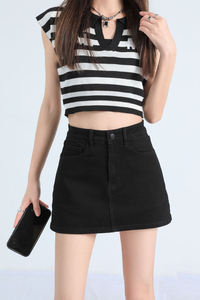 Nouvelle Collection Été : Mini-jupe en jean tendance avec boutons sur le devant, coupe trapèze, taille haute, décontractée pour femme - Product Image 3