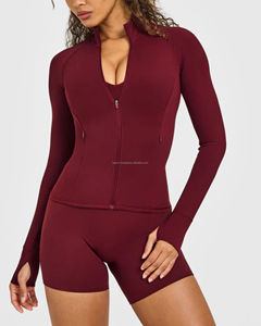 เสื้อแจ็คเก็ตโยคะผู้หญิงทรงเข้ารูป แห้งเร็ว ผลิตตามสั่งจากโรงงาน ซิปยาวเต็มตัว คอตั้ง มีช่องสำหรับนิ้วโป้ง เสื้อคลุมวิ่งแบบยาวปกติ - Product Image 1