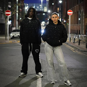 Sudadera con Capucha Moderna para Hombre, Estilo Urbano, Bordada con Pedrería, Brillante, con Cristales, Personalizada, de Gran Tamaño - Product Image 3