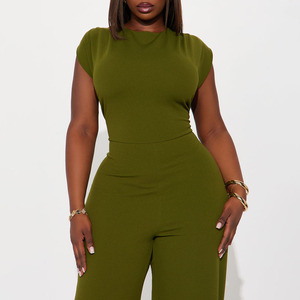 Combinaison sans manches vert olive pour femme, taille haute, avec ceinture, élégante, longueur complète, pour les occasions de fête printemps-été - Product Image 4