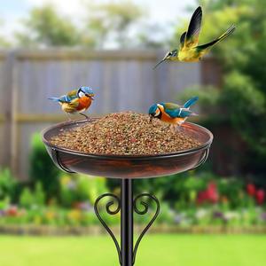 Baño para pájaros de metal con base de 5 puntas, acabado de cobre duradero, comedero para pájaros silvestres y decoración artística de jardín con diseño de corazón. - Product Image 5