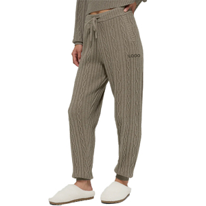 Custom Cable <b>Knit</b> Winter Bliss Hoodie & Pant <b>Set</b> Women Cozy Winter Loungewear OEM Private Label Knitwear Supplier - Product Image 5