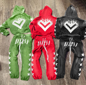 Survêtement unisexe vintage en coton 100% épais, tissé, personnalisé, délavé à l'acide, effet soleil, style streetwear, avec impression sérigraphique - Product Image 1