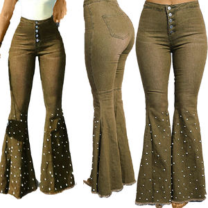 Nuevos Jeans de Mujer Talla Grande, Diseño Casual Moderno, Alta Calidad, Estilo Urbano, con Cuentas, Ajustados, Elásticos y Acampanados - Product Image 6