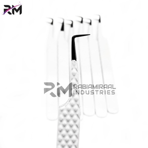 แหนบต่อขนตาแบบมืออาชีพ RMI ปรับแต่งได้ ด้ามจับเพชร ปลายสีดำ เคลือบสีขาว ผลิตจากสแตนเลสสตีล ทนทาน - Product Image 3