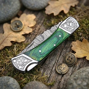 UA Supplies Industrial Grade Hand Forged Damascus Steel <b>Back</b> Lock Folding Knife Engraved Wood Handle <b>Drop</b> Point Hunting OEM - Product Image 4