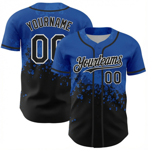 Custom Embroidered Baseball Jersey Men's Black White Splatter Print Moisture Wicking Short Sleeve Relaxed Fit Adult Spring Front - Product Image 4