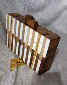 LUXURY CRAFTS <b>Women's</b> Fashion-Style Wooden Clutch <b>Bag</b> with Chains Decor for Wedding Occasions - Product Image 1