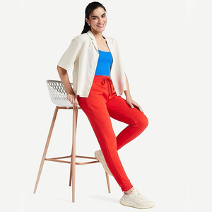 Pantalones Deportivos de Forro Polar para Mujer, Color Rojo Intenso, para Invierno, Cintura Elástica, Venta al Por Mayor de Fábrica, Estilo Europeo - Product Image 5