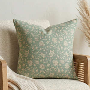 Funda de Cojín Decorativa Cuadrada de Algodón Verde Floral, Lavable, con Cierre de Cremallera, Estilo Minimalista, Decoración del Hogar - Product Image 1