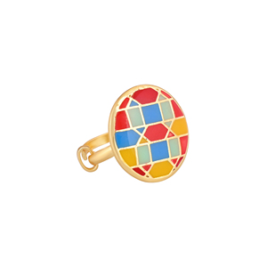 Gold Tone Multicolor Enamel <b>Adjustable</b> <b>Ring</b> for Women Round Geometric Pattern Party & Wedding Wear Jewelry - Product Image 5