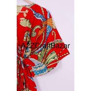 Vestido Kaftan Midi Ecológico 100% Algodón, Cómodo y Elegante, Estampado a Mano, Ropa Casual para Estar en Casa, Prenda India Auténtica - Product Image 4