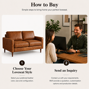 Sofá de Dos Plazas de Cuero Genuino Estilo Moderno de Mediados de Siglo con Patas de Madera, Respaldo Acolchado y Brazos Rectos, Mueble de Sala de Estar - Product Image 4