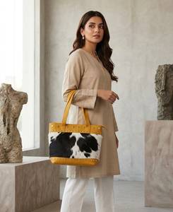 Bolso Tote Vintage de Cuero Genuino para Mujer, Gran Capacidad, con Cierre y Tachuelas, para Uso Diario - Product Image 4