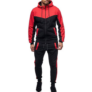 Conjunto Deportivo para Hombre en Negro y Rojo, Sudadera con Capucha y Cierre Completo, Pantalones Jogger, Ropa Deportiva Casual de Dos Piezas - Product Image 1