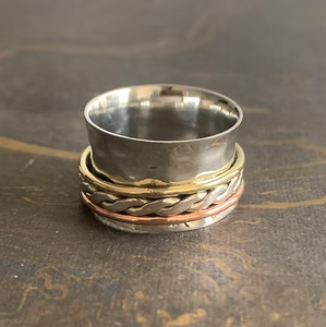 Everyday Wear Multi Tone 925 Silver Minimalist Unisex Spinner <b>Ring</b> 8.2 Grams Best for Gifts - Product Image 4