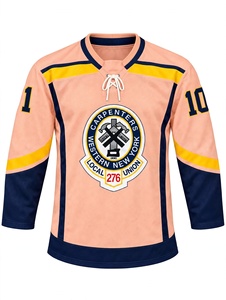Maillot de hockey sur glace personnalisé sublimé rose pêche Union des charpentiers 276, à lacets sur le devant, en tissu mesh respirant, pour entraînement d'équipe - Product Image 1