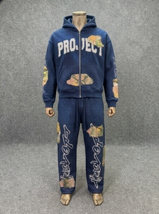 Chándal unisex transpirable de invierno con lavado ácido, con logo personalizado, estampado digital, sudaderas lisas, opción de talla grande, media cremallera para la parte superior. - Product Image 4