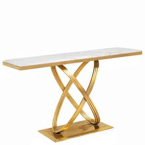 Console d'appoint moderne en marbre avec structure en métal doré et base circulaire pour salon, entrée, hôtel – Prix raisonnable - Product Image 4
