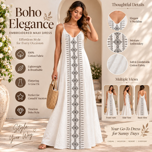 <b>Boho</b> Embroidered Cotton Maxi <b>Dress</b> | Womens Sleeveless V Neck A Line <b>Summer</b> Beach Vacation Casual Resort <b>Dress</b> Lightweight Style - Product Image 5