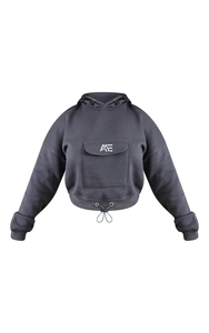 Customise Women's Dark Gray Hooded Sweatshirt <b>Set</b> With Front Pockets And Logo Design Autumn Wear - Product Image 2