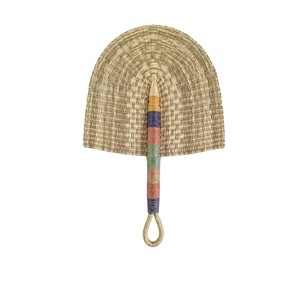 Wholesale natural seagrass woven <b>hand</b> <b>fan</b> with multi color accent handle decorative cooling accessory for retail and event plann - Product Image 1