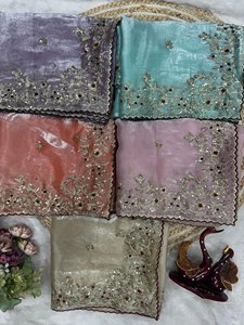 Élégant Spark Pure pour Saree en Satin, Beauté Royale à Sequins, C-Pallu, Broderie Queen Cutwork, Vêtement Ethnique Indien pour Femme, Tenue de Fête, Reglance - Product Image 4