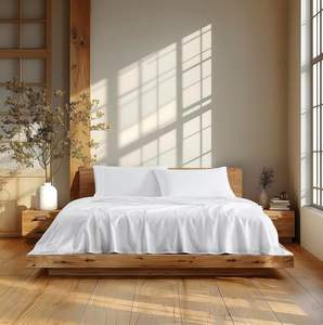 Juego de Ropa de Cama de 4 Piezas, 200 Hilos, 100% Algodón Percal Satén, Tejido Twill, Blanco, Lujoso, Suave, Moderno, para Cama Individual, de Hotel 5 Estrellas - Product Image 4