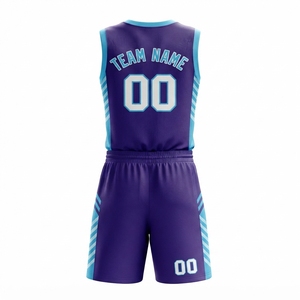 Conjunto de Uniforme de Baloncesto Sublimado Personalizado, Morado y Azul, Cuello en V, Sin Mangas, Absorbente de Humedad, Unisex para Adultos - Product Image 2