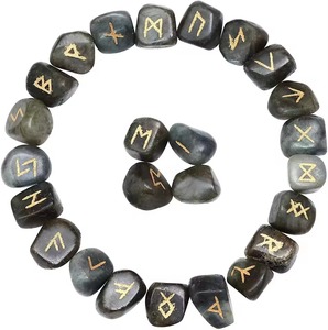 Ensemble de pierres runiques en labradorite, 25 pièces, cristaux de pierres précieuses gravés, forme irrégulière, faits à la main pour la divination et la collection - Product Image 2
