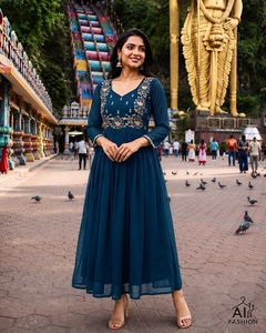 ชุดเดรส Anarkali ผ้าจอร์เจตต์เนื้อหนา งานปักลายสวยงาม ทรงพอดีตัว เหมาะสำหรับงานแต่งงานและงานเทศกาลสไตล์อินเดีย  แบรนด์ Leranath Fashion  ทันสมัยที่สุด - Product Image 1
