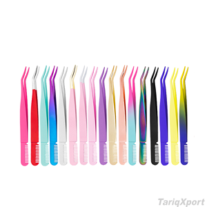 Pinzas para Cejas con Punta Curva Negra y Logotipo Personalizado, Pinzas para Cejas de Acero Inoxidable con Peine para Cejas - Product Image 6