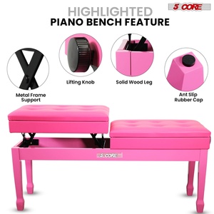 5 Core Duet Piano <b>Bench</b> 3.5 Inch Padded <b>Cushioned</b> Stool Wooden Heavy Duty Musician Chair w Storage - Product Image 6