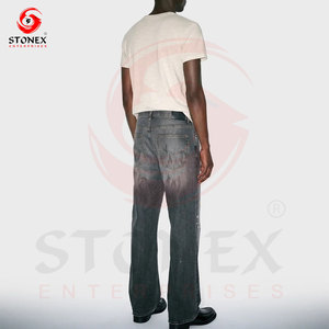 Vaqueros anchos negros vintage personalizados para hombre, pantalones de mezclilla premium desgastados, estilo urbano, corte regular, cintura media, casual - Product Image 2