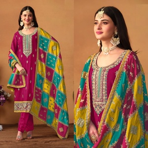 Traje Salwar de Seda Chinon Ligero con Estampado para Mujer, Estilo Indio Pakistaní, Diseño Étnico Moderno para Fiestas, Festivales y Bodas - Product Image 1