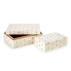 Handcrafted Bone Inlay Decorative <b>Storage</b> Box Set with Minimalist Brick Pattern Rectangular Jewelry Organizer Keepsake Boxes - Product Image 3