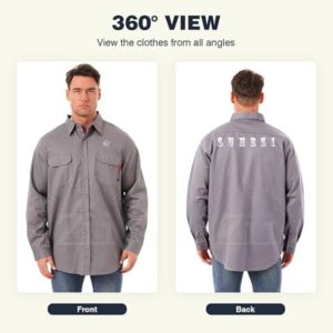 Camisa de Seguridad para Soldadura ZI-7082 ZUNEZI para Hombre, 100% Algodón, 170 g/m², Antiestática, Ignífuga, Alta Visibilidad, 7.5 oz, con Respirador - Product Image 4