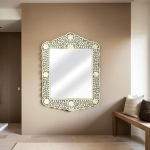 Decorative Modern Handmade Bone & Mother of Pearl Inlay Eco-Friendly Customizable Thickness <b>Wall</b> <b>Mirror</b> Frame - Product Image 4